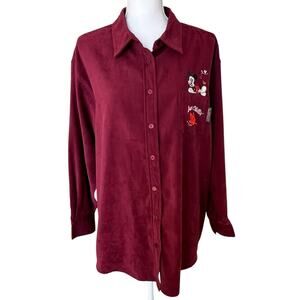 Disney Mickey Mouse Blouse Shirt Womens Size XL Maroon Embroidered Just Chillin'